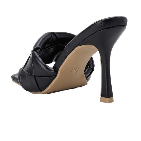 Square Open Toe Leather Mule Woven Slide Stiletto SlipOn Quilted Backless Sandal - Picture 13 of 14